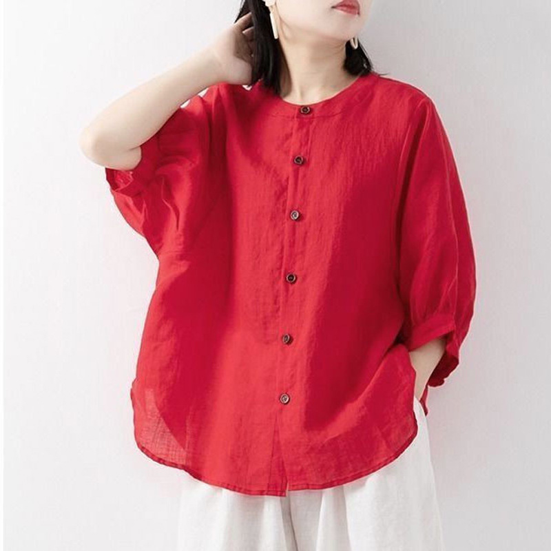 Korean Lifestyle - Kemeja katun dan linen wanita musim